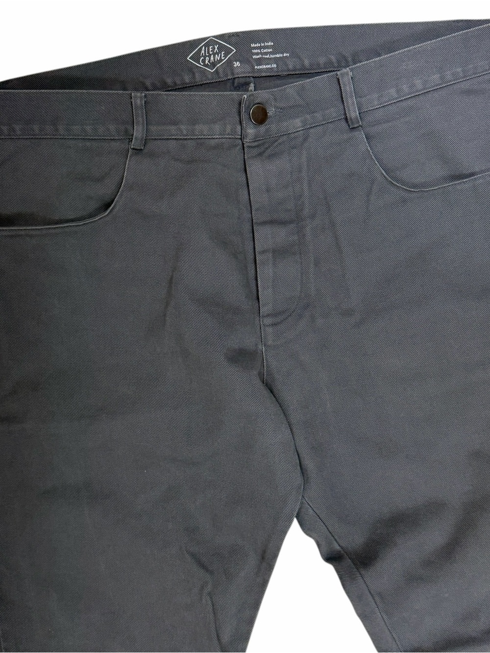 Alex Crane Cham Pants Mens 36x32 Grey Canvas Twill Chino Cotton Straight Casual
